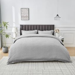 GC GAVENO CAVAILIA Seersucker Duvet Cover Sets - Hypoallergenic Double Bedding Set with Pillowcases - Easy Care, Soft Polyester Comforter Cover - Washable Bed Linen (200 x 200 cm) - Grey