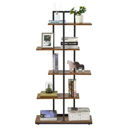 Mondeer Bookshelf 5 Tier, Asymmetrical Staggered Display Shelf,Rustic Brown
