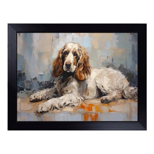 Lap Tray with Bean Bag Cushion, Cocker Spaniel Gestural - Handmade in the UK, Raised Wooden Edge, Padded Cushion, Heat-Resistant Wipe-Clean Surface, for Meals, Laptops and Crafts