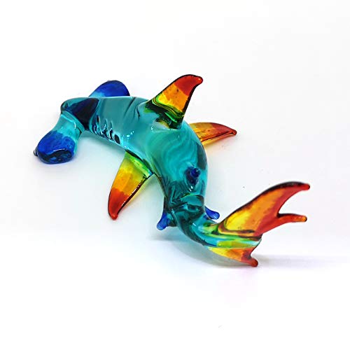 ZOOCRAFT Hammerhead Shark Figurine Blown Glass Blue Sealife Collectible Miniature Aquarium Decor