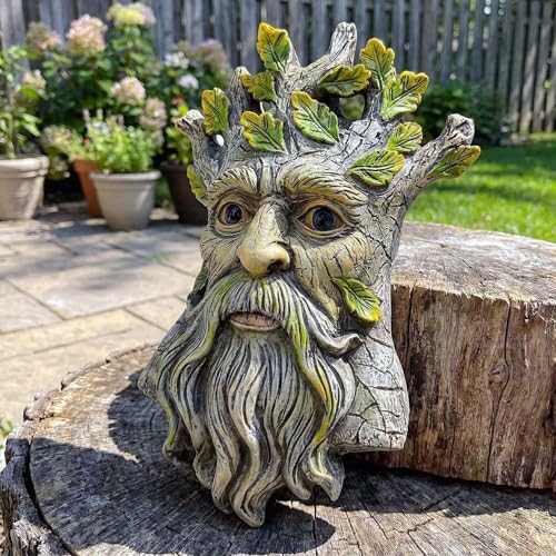 "Euiroet 9.8"" Whimsical Tree Face Sculpture, Garden Peeker Statue, Outdoor Trunk Tree Huggers Art, Landscape Accent Ornament, Hanging Fairy Elve Figurine for Yard Art, Trees Decor Wall Mounted Statues"