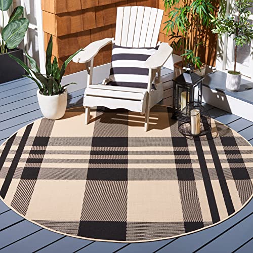 Safavieh Contemporary Rug for Living Room, Dining Room, Bedroom - Courtyard Collection, Short Pile, in Black and Bone, 90 x 90 cm