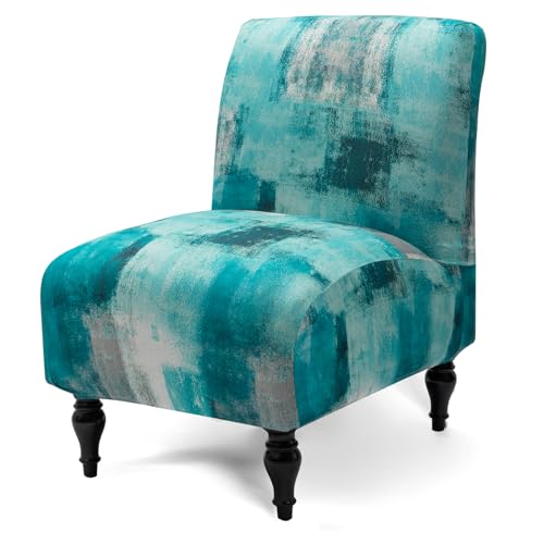 Iauddy Armless Accent Slipper Chair Cover Slipcover,Stretch Spandex Jacquard Fabric Small Checks,Non-Slip Sofa Couch Cover Furniture Protector (Turquoise, 1)