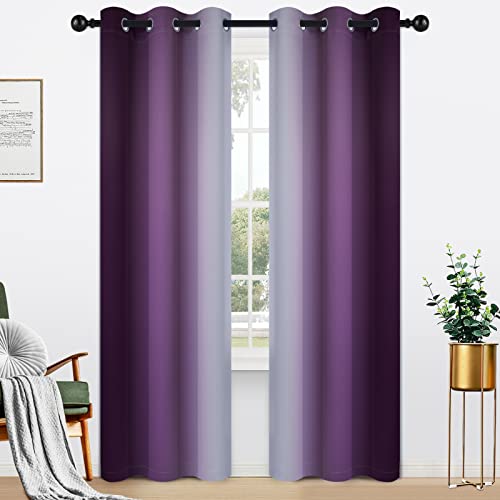 Yakamok Light Blocking Ombre Curtains, Gray and White with Purple Gradient, Room Darkening, Eyelets, Window Curtains for Bedroom (Purple, 42 x 84 inches, 2 Panels)