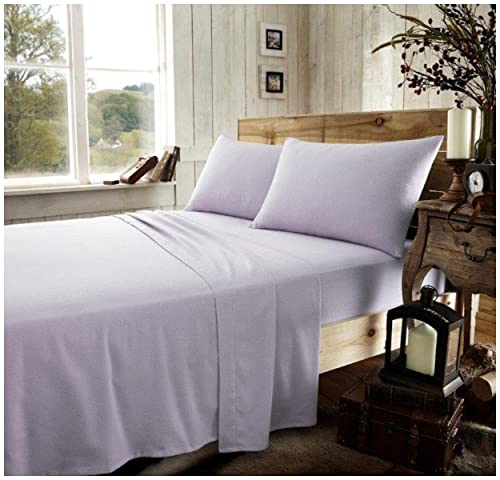GC GAVENO CAVAILIA Brushed Cotton Bed Sheets, Flannelette Fitted Sheet With Pillowcases, Plain Flat Sheet Double, Purple, Plain Purple (671039)