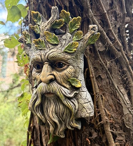 coolboy Tree Faces Bird Feeder Garden Decor,Whimsical Tree Hugger Sculpture,Funny Old Man Bird Feeders with a Leaves for Outdoor & Fences,Trees Decoration Outdoor Wallmounted Statue