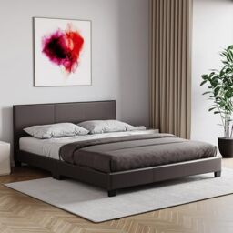 Vida Designs Lisbon King Bed Frame - Brown - 77 H X 155 W x 208 D cm - Faux Leather - Padded Headboard - Low Foot End - Space Saving - UKFR - Modern Bedroom Furniture