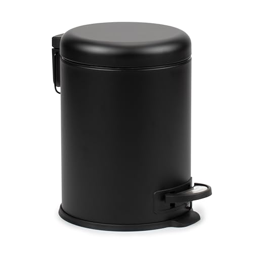 TATAY 5L Pedal Bathroom Bin - Hygienic, Touch-Free Opening - Soft-Close, Silent Lid - Removable Inner Bin for Easy Cleaning - Functional Design - 29x22x27cm - Nordic Model - Black