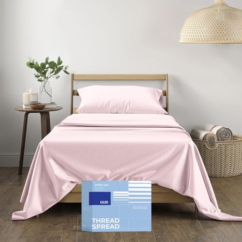100% Cotton Twin Size Sheet Set - 3 Piece Set - Hotel Luxury Bed Sheets - Deep Pockets - Easy Fit - Sateen Weave Breathable & Cooling Sheets - 400 Thread Count Blush Bed Sheets - Twins Sheets