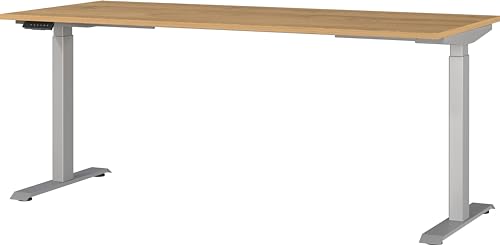 Germania Desk 7909-638, in Grandson oak repro/Silver, el. height-adjustable, 180 x 120 x 80 cm (WxHxD)