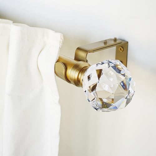 ILAISIHOME Luxury Gold Decorative Single Curtain Rod Set with Crystal-clear Faceted Finials, 72-144 mm, Standard Single Drapery Rod for 1 Pack, 1-1/8 in Diameter, Adjustable Length