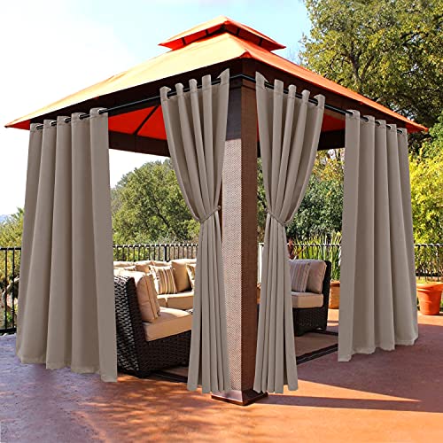 Bonzer Waterproof Outdoor Blackout Curtains for Patio Thermal Insulated - Sunlight Blocking Privacy Grommet Curtains for Gazebo, Porch, Pergola, Cabana, Deck, 1 Panel, 70W x 84L inch, Khaki