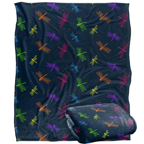 Jq Licensing - James Piazza Neon Dragonflies Pattern Silky Touch Super Soft Throw Blanket 152 X 127 Cm