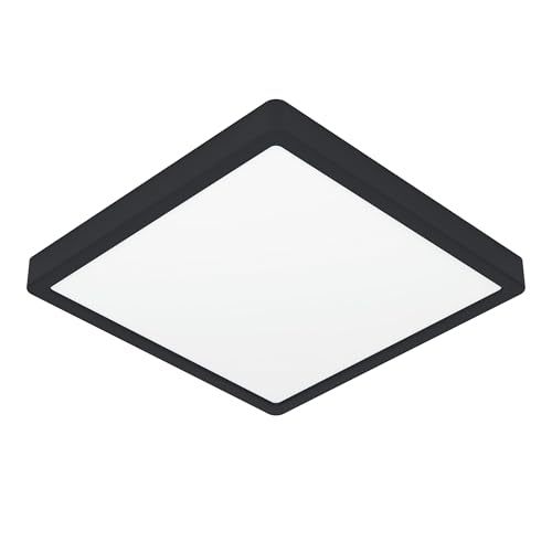 Eglo LED Ceiling Light Fitting Fueva 6, Square Ceiling lamp, Bathroom Lighting, Flush luminaire Made of Plastic in Black and White, Warm White-Cold White, IP44, 29 x 29 cm