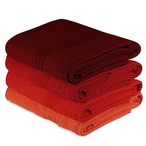 WELL HOME MOBILIARIO & DECORACIÓN Pale Orange, Orange, Red and Fuchsia 4 Piece Bath Towel Set