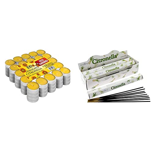 Price's Candles Citronella Tealights - 100 Pack & Stamford INC. 37120 Citronella Incense Sticks, 20 Sticks x 6 Packs