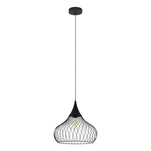 Eglo Pendant Light Fitting Staverton, Vintage Hanging lamp, Industrial Design Living and Dining Room Lighting, Black Metal, E27 Socket