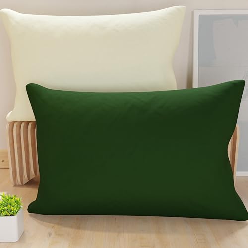 PETTI Artigiani Italiani - Pair of Pillow Cases 80 x 50 cm in Microfibre, Pillows for Bedroom Furniture, Sofa, Set of 2 Cushion Covers, Reversible Pillowcase Olive Green Cream