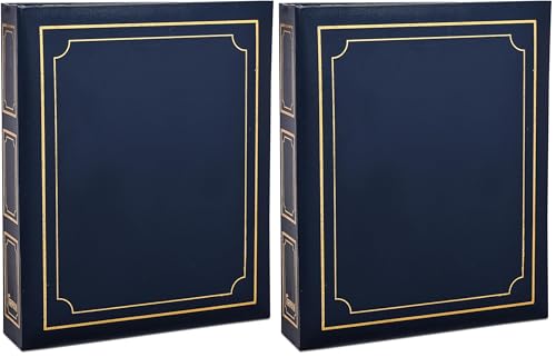 ARPAN Large Self Adhesive Photo Album Ring Binder, 40 Sheets / 80 Sides, Traditional Sticky Page Photo Album with Index Pages & CD/DVD Pocket (Blue) (Pack of 2)