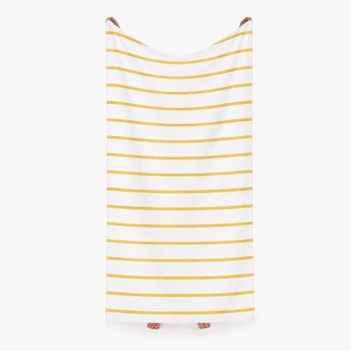 Komfortec Beach Towel 100 x 180 cm, Cotton, Large Bath Towel with Striped Design, Soft and Absorbent, Ideal for Beach, Pool and Holidays (Yellow)