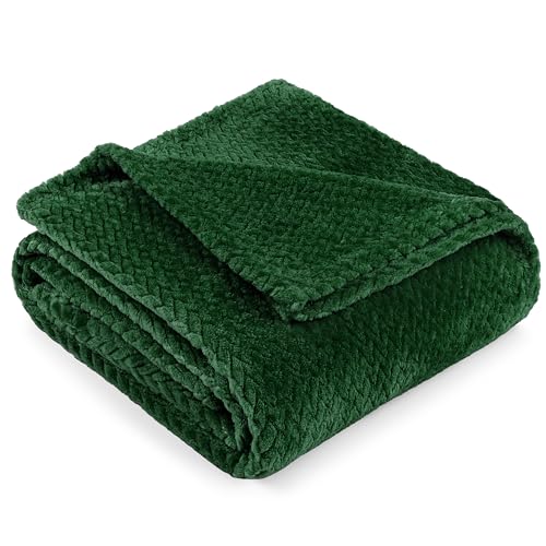 PAVILIA Soft Fleece Forest Green Throw Blanket for Couch, Lightweight Plush Warm Blankets for Bed, Fuzzy Cozy Flannel Blanket Throw for Sofa, Travel, Jacquard Pattern, Emerald Green, Twin, 60x80 inch