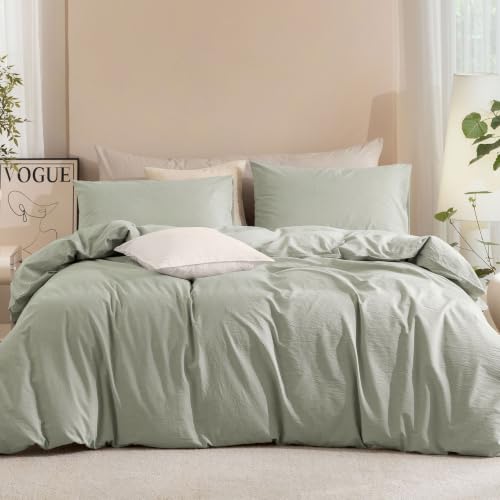 JIYUAN California King Washed Cotton Duvet Cover Set, Relaxed Linen Feel - Includes 2 Pillowcases, Hidden Zipper & 8 Corner Ties. Naturally Soft, Breathable & Lightweight. Machine Washable.