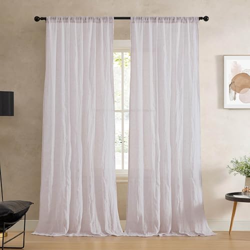 "French Connection - Charter Crushed, Window Curtain, Set of 2 Panels, Semi Sheer, Modern Home Decor, Drapes for Living Room, Dining Room, Bedroom, Dorm, Measures 50"" x 108"", Creamy White"