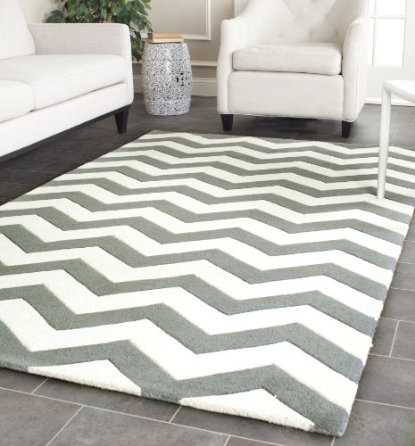 Safavieh Contemporary Indoor Hand Tufted Rectangle Area Rug, Chatham Collection, CHT715, in Dark Grey / Ivory, 91 X 152 cm for Living Room, Bedroom or Any Indoor Space