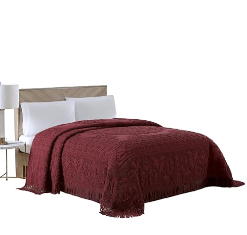 Beatrice Home Fashions Medallion Chenille Bedspread, King, Burgundy