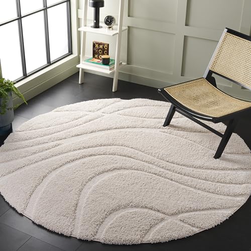 Safavieh Shag Rug for Living Room, Dining Room, Bedroom - Florida Shag Collection, High Pile, in Cream, 91 X 91 cm
