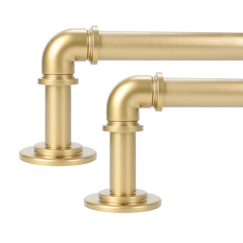"OLV Industrial Curtain Rod for Windows 48-84 Inch (2-7 Feet), 1"" Diameter, Blackout Curtain Rods, Adjustable Heavy Duty Curtain Rod for Indoor Outdoor, Gold, 2 Pack"
