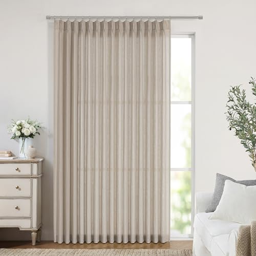 "Vision Home Sand Pinch Pleated Semi Sheer Curtains Textured Linen Blended Light Filtering Window Curtains 90 inch for Living Room Bedroom Patio Pinch Pleat Drapes with Hooks 1 Panel 84"" Wx90 L"