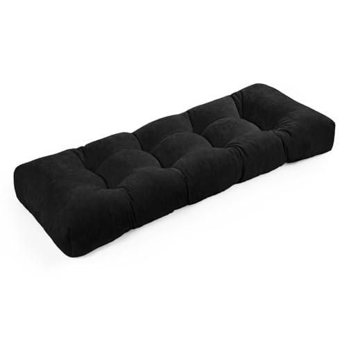 ROFIELTY Bench Cushion 42 Inch, Non-Slip Tufted Bench Cushion for Indoor Furniture for Bay Window, Entryway Bench, Piano Seat (Chenille-Black, 42x16x4)