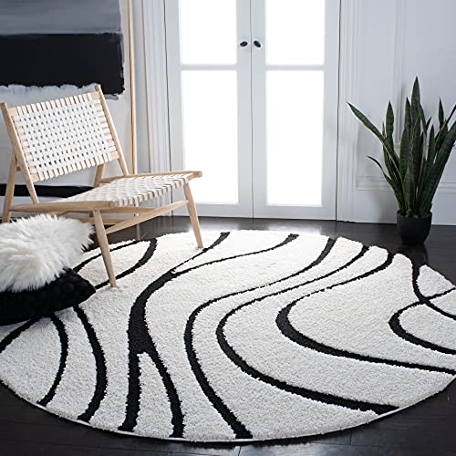 Safavieh Shag Rug for Living Room, Dining Room, Bedroom - Florida Shag Collection, High Pile, in Cream and Black, 200 x 200 cm