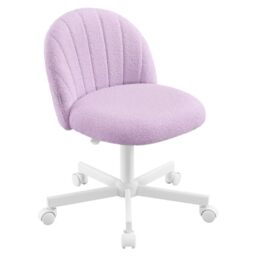SONGMICS Office Chair, Swivel Makeup Vanity Desk Chair, Height Adjustable, Teddy Fleece, Foam Padded, for Home Office, Bedroom, Dressing Room, Hibiscus Purple OBG027P101