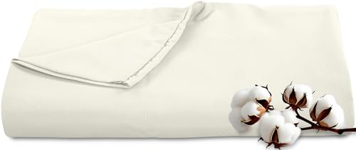 Royale Linens 300 Thread Count 100% Long Staple Combed Cotton Flat Sheet - Super Soft - Top Sheet - King Flat Sheet Sold Separately - Breathable, Cool & Crisp Percale (King, Ivory)