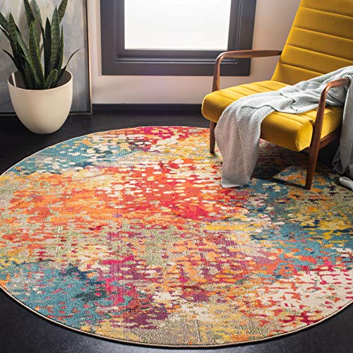Safavieh Boho Rug for Living Room, Dining Room, Bedroom - Madison Collection, Short Pile, in Ivory and Multi, 180 x 180 cm