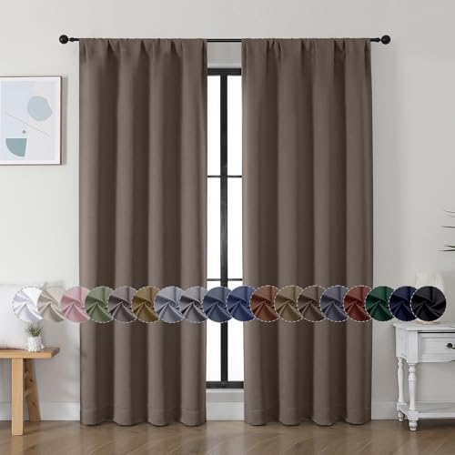 Simplebrand Ava Brown Blackout Curtains for Bedroom, 72 Inch Length, 2 Panels Set, Privacy Thermal Insulated Rod Pocket Window Curtains, W40 x L72 Inch