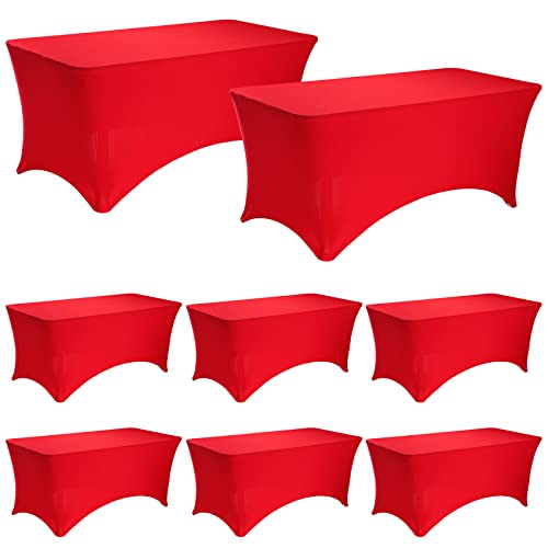 JALANCY 8 Pack 6FT Spandex Table Covers Fitted Rectangle Tablecloth Washable Wrinkle Resistant Stretch Table Cloth for Folding Table Wedding Party Birthday Banquet Bar Events???Red???