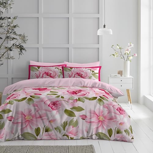 GC GAVENO CAVAILIA Microfiber Kingsize Duvet Cover Sets - Floral Bedding Sets King Size, Reversible Plain Quilt Cover Bed Set - Hypoallergenic Duvet Cover With Pillowcases - (230x220 Cm), Pink