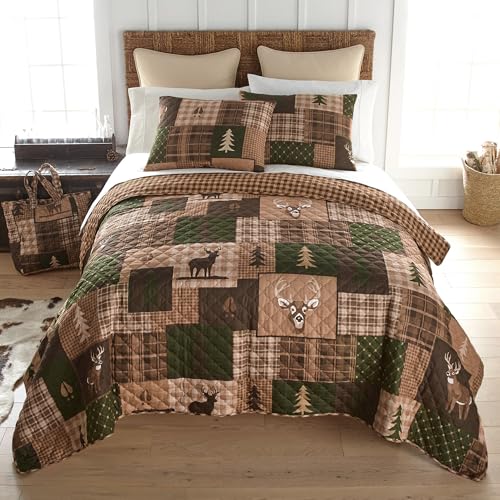 Donna Sharp Full/Queen Bedding Set - 3 Piece - Green Forest Lodge Quilt Set with Two Standard Pillow Shams - Fits Queen Size Beds - Machine Washable