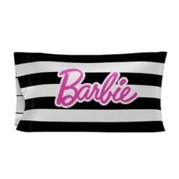 Franco Collectibles Barbie Barbicore Black & White Stripped Beauty Silky Satin Standard Pillowcase Cover 20x30 for Hair and Skin, (Official Licensed Product)