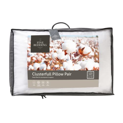 The Fine Bedding Company Luxury Microfibre Pillows – Medium Firm Pillow Pair for Support with Cotton Covers for Long-Lasting Support, Premium Pillows for Bed, Hypoallergenic, Machine Washable - 2 Pack