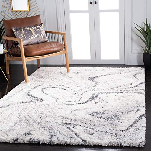 Safavieh Shag Rug for Living Room, Dining Room, Bedroom - Fontana Shag Collection, Short Pile, in Ivory and Grey, 91 X 152 cm