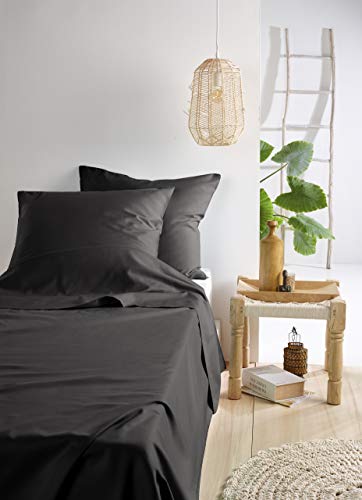 De Witte Lietaer Olivia Quality Satin Combed Cotton Bedding Set, Dark Grey/Ebony, 280 x 280 cm + 2 Pillowcases