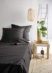 De Witte Lietaer Olivia Quality Satin Combed Cotton Bedding Set, Dark Grey/Ebony, 280 x 280 cm + 2 Pillowcases