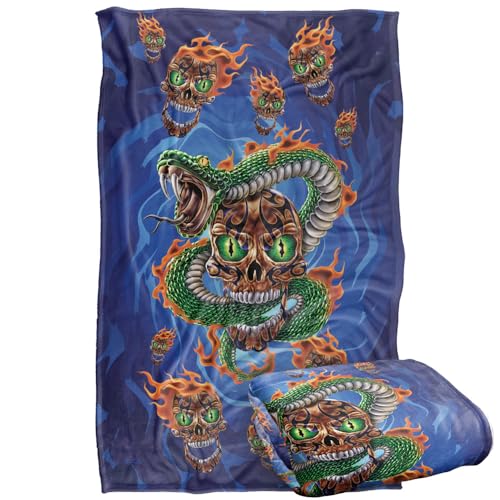 Jq Licensing - James Piazza Flaming Snake Skull Silky Touch Super Soft Throw Blanket 91 x 147 Cm