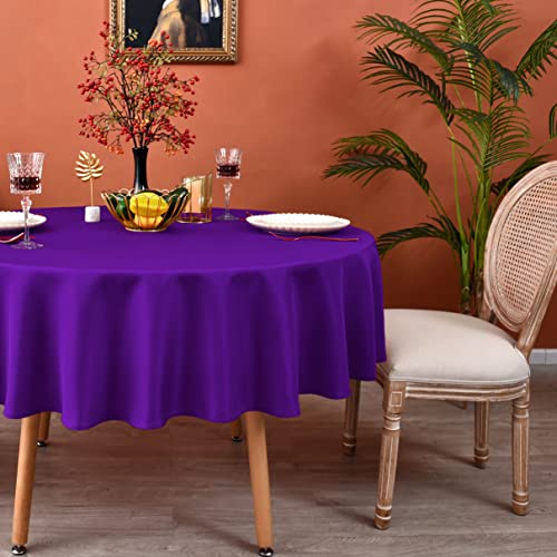 MEANMOY Purple 210 GSM Water & Stain Resistant Round Tablecloth for Circle Table - Solid 90 Inch Table Cloth Cover in Wrinkle Free Durable Washable Polyester Fabric for Wedding, Party, Banquet