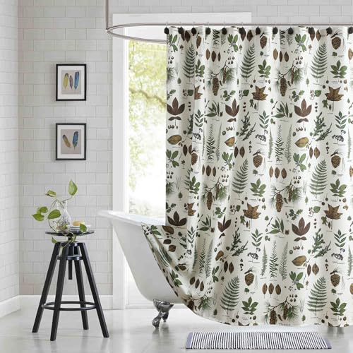 BESTRIPES 90 Inch Extra Long Shower Curtain, Vintage Botanical Specimen Print on Water-Resistant Polyester Fabric