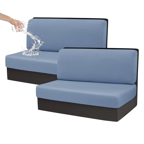 CRFATOP Sets of 2 Waterproof RV Dinette Cushion Slipcover Stretch Camper Cushion Covers Solid 2 Seat Sofa Chair Cover Furniture Protector for RV Car Bench 2 Backrest Covers & 2 Bench Covers,Grey Blue